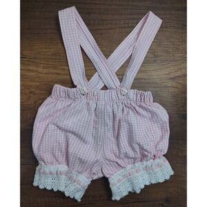 Vintage Hopscotch Pink Plaid One Piece Romper Overalls Size 6-9 Months  D4